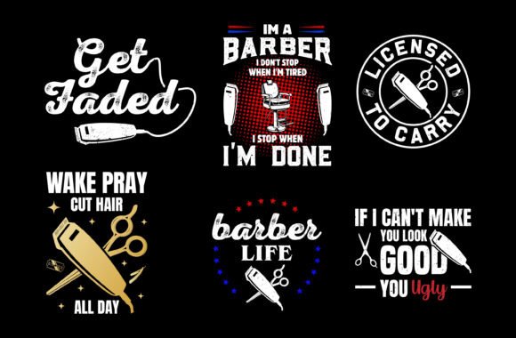 Barber-Themed T-Shirt Graphic Bundle: Instant Download Design Assets