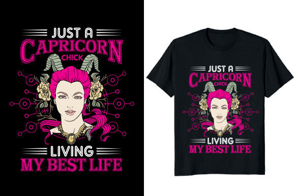Capricorn Chick Graphic T-shirt Design: Bold Zodiac Art